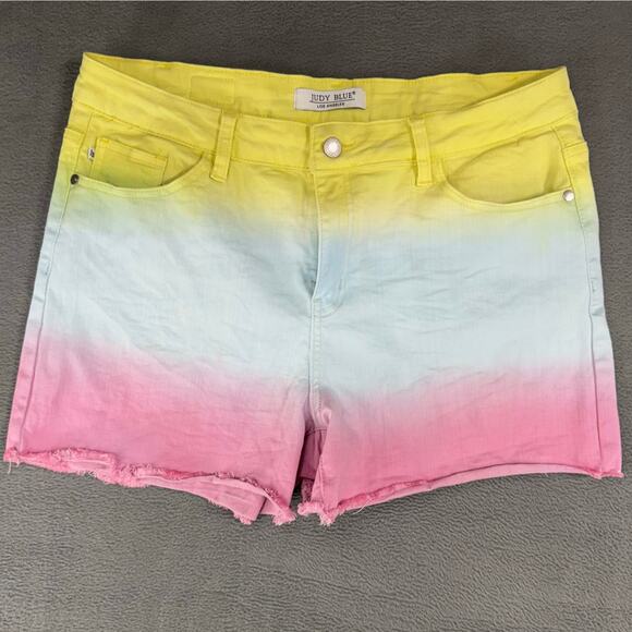 Judy Blue Denim Jean Shorts Womens Multicolor‎ Tie Dye High Waist Cut Off XL - Picture 1 of 9